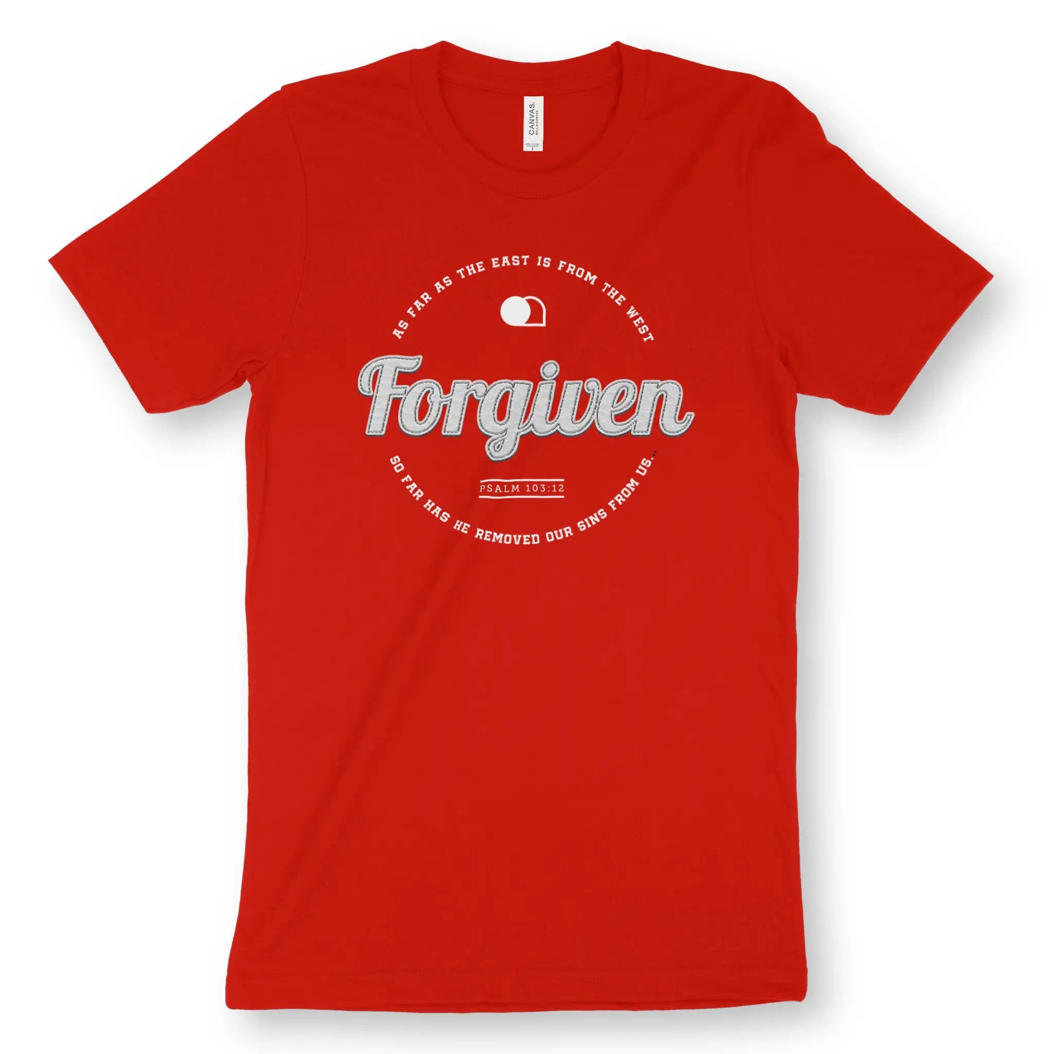 Forgiven (Psalm 103:12) – Unisex Christian T-Shirt designed by 3rd Day Christian Clothing.