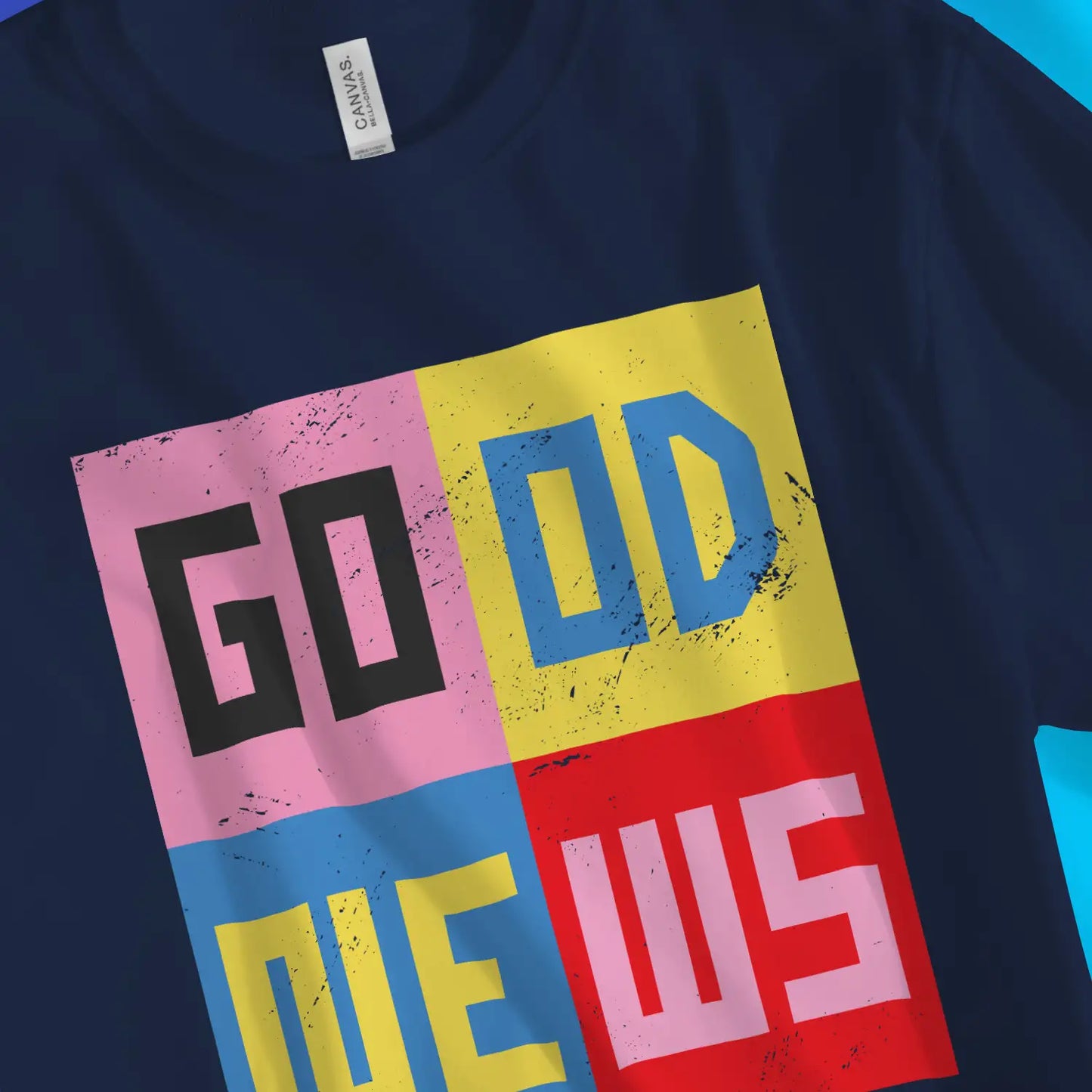 GOOD NEWS (John 3:16) | Premium Unisex Christian T-Shirt, laid flat, designed by 3rd Day Christian Clothing UK