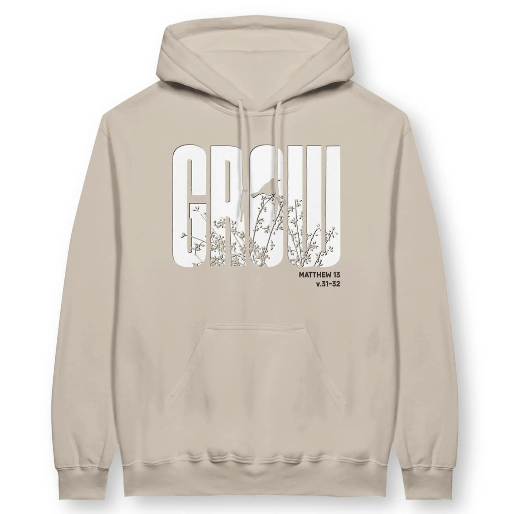 GROW (Matt. 13, Sand) – Unisex Christian Hoodie designed by 3rd Day Christian Clothing.