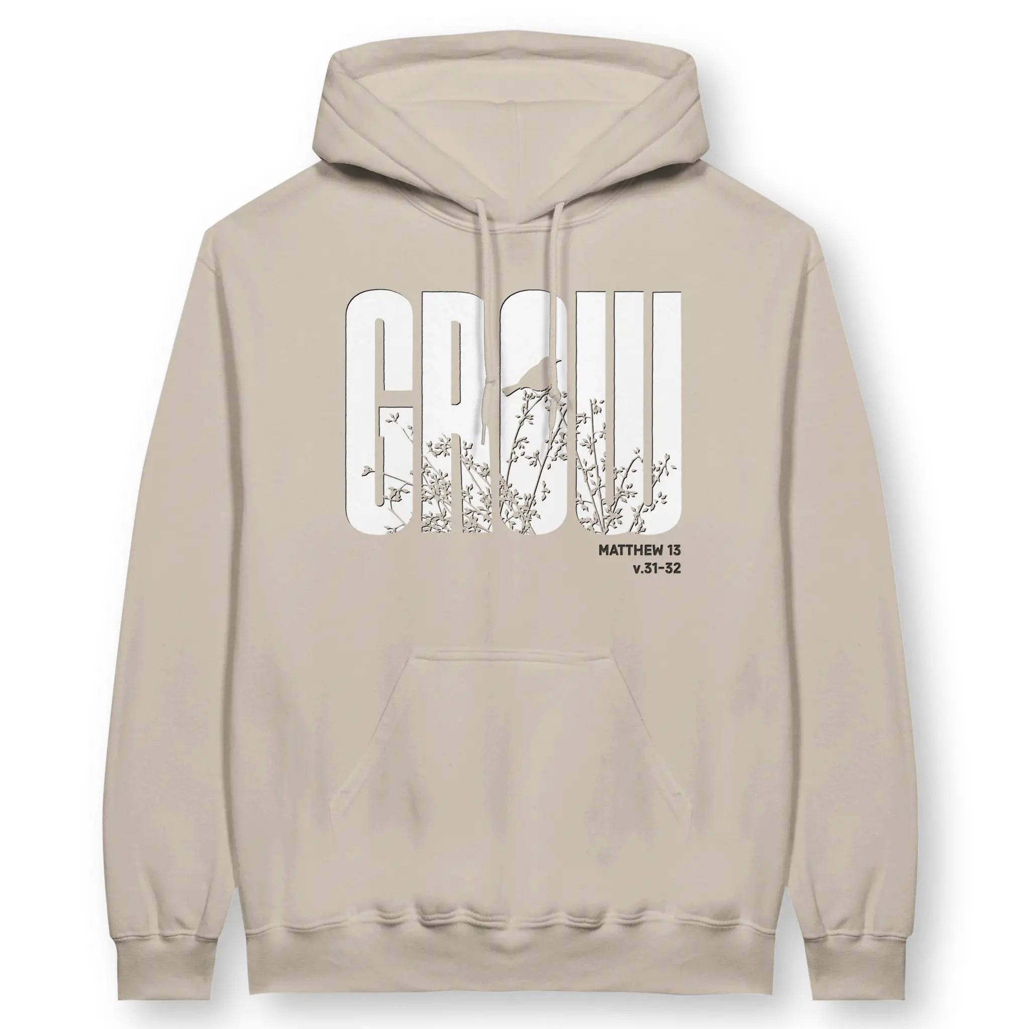GROW (Matt. 13, Sand) – Unisex Christian Hoodie designed by 3rd Day Christian Clothing.