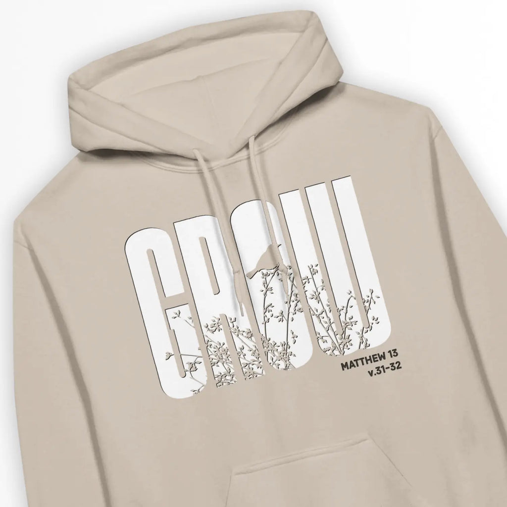 GROW (Matt. 13, Sand) – Unisex Christian Hoodie designed by 3rd Day Christian Clothing.