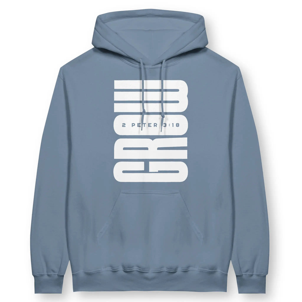 GROW (Stone Blue) – Unisex Christian Hoodie designed by 3rd Day Christian Clothing.