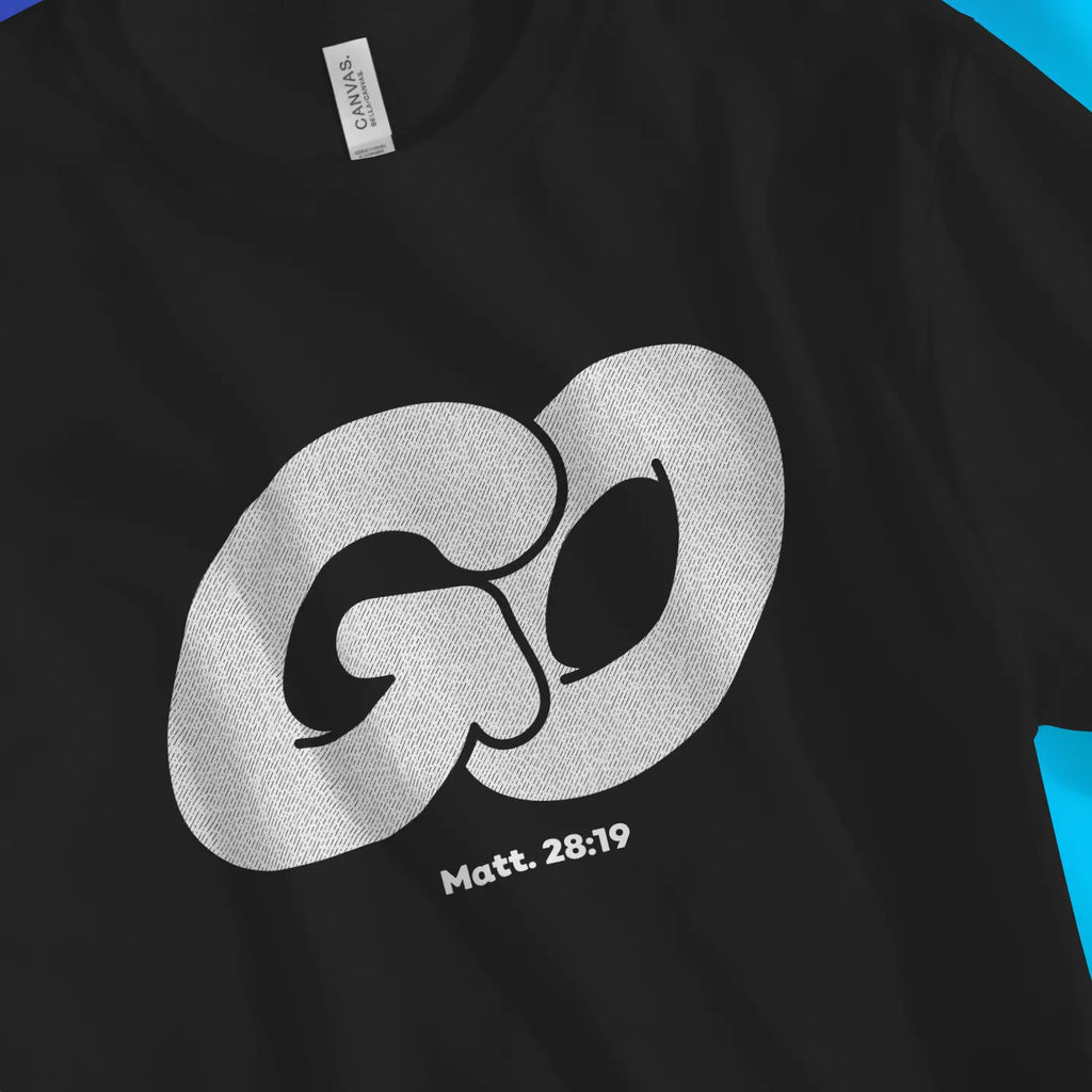GO (Matthew 28:19) – Unisex Christian T-Shirt designed by 3rd Day Christian Clothing.