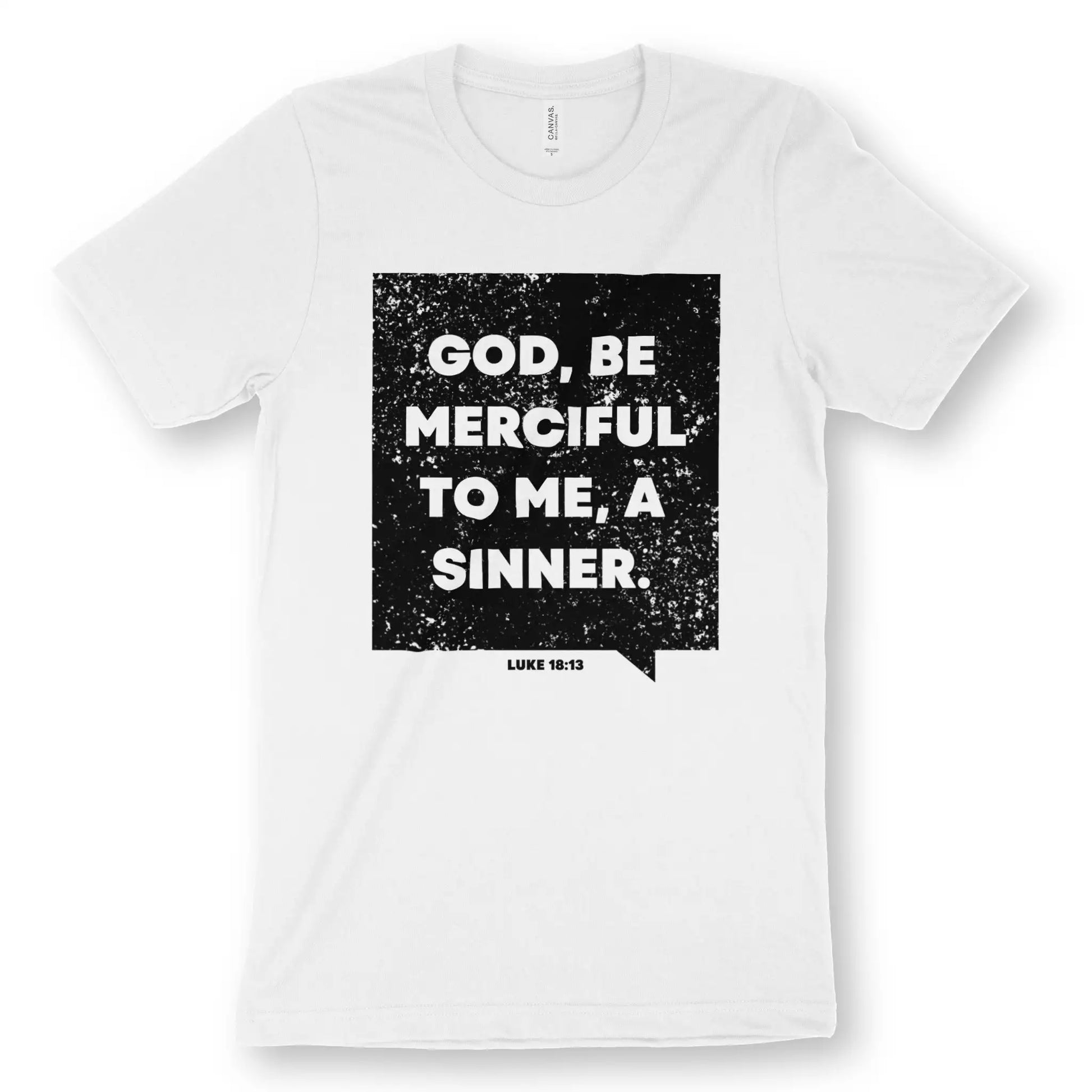 God Be Merciful (Luke 18:13) | Premium Unisex Christian T-Shirt, laid flat, designed by 3rd Day Christian Clothing UK