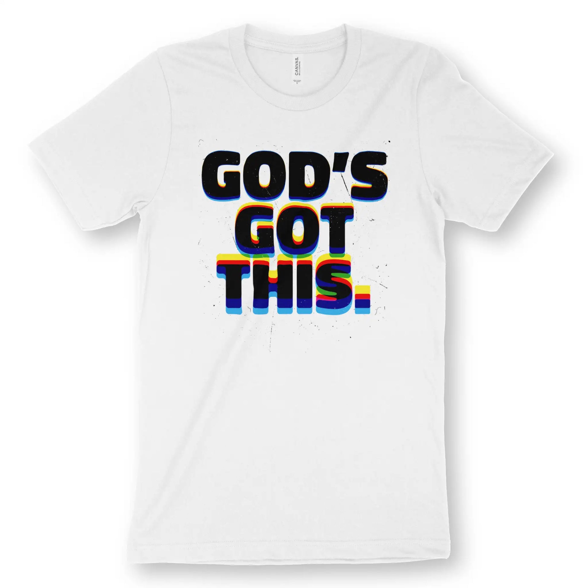 God's Got This (Glitch) | Premium Unisex Christian T-Shirt, laid flat, designed by 3rd Day Christian Clothing UK