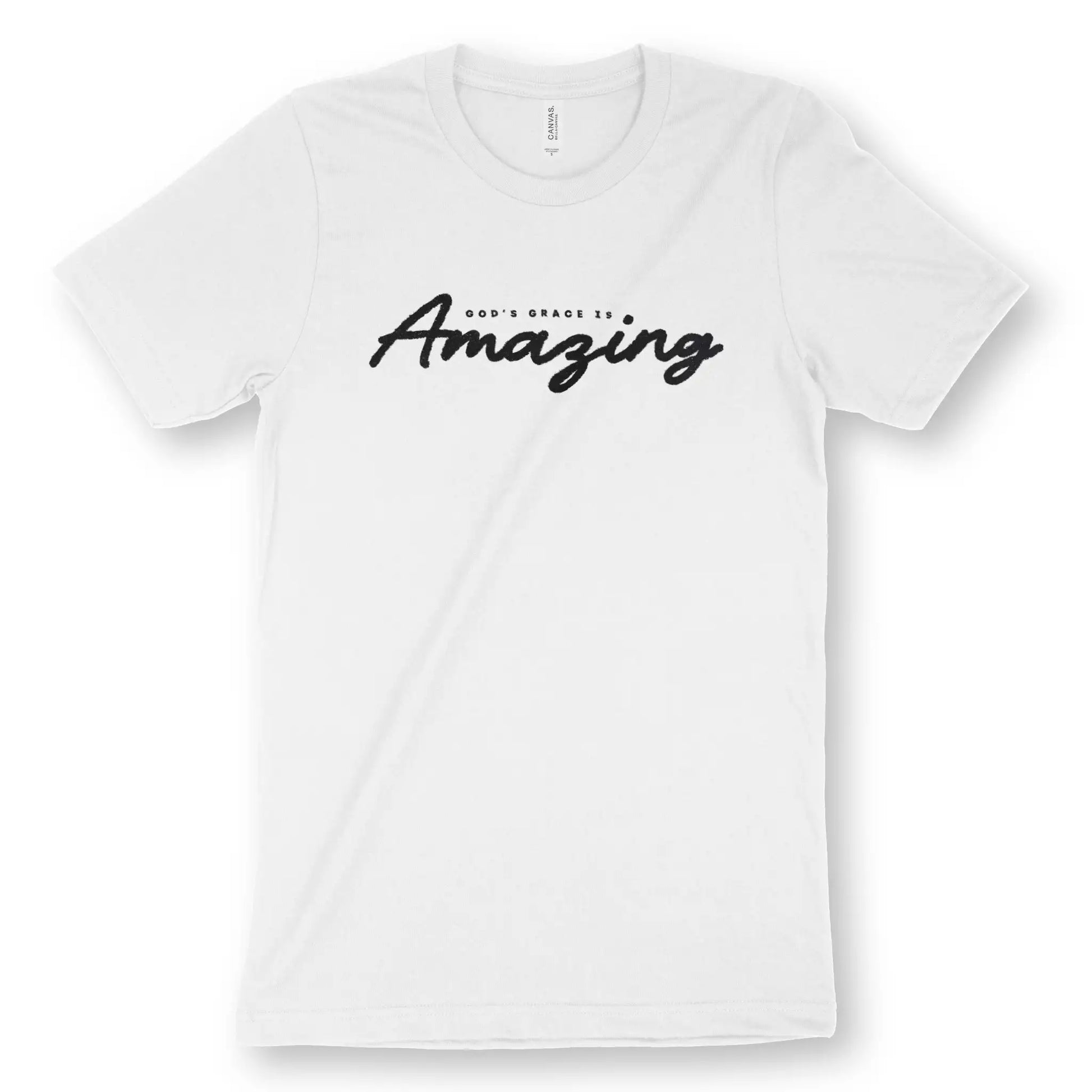 God's Grace Is Amazing (Ink) | Premium Unisex Christian T-Shirt, laid flat, designed by 3rd Day Christian Clothing UK