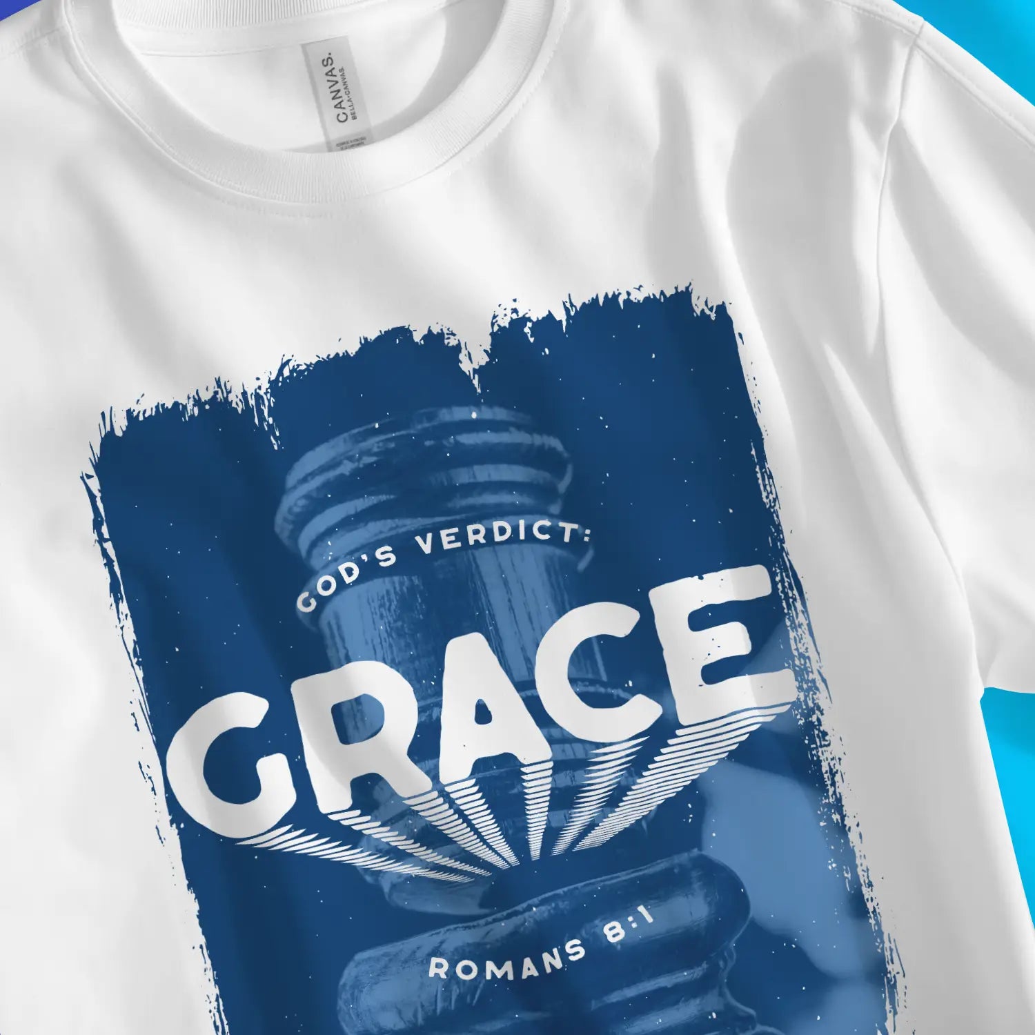 God's Verdict: GRACE | Premium Unisex Christian T-Shirt, laid flat, designed by 3rd Day Christian Clothing UK