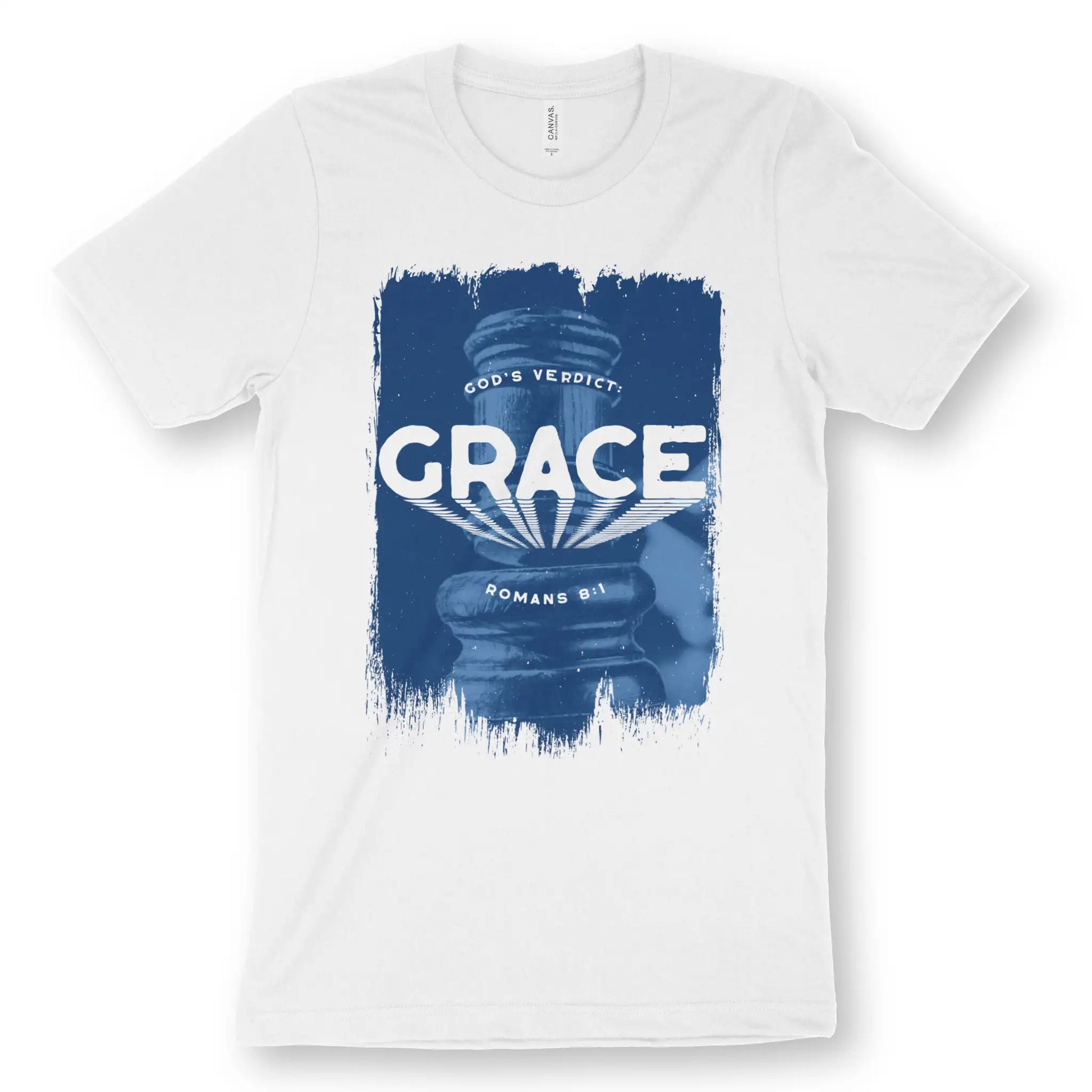 God's Verdict: GRACE | Premium Unisex Christian T-Shirt, laid flat, designed by 3rd Day Christian Clothing UK