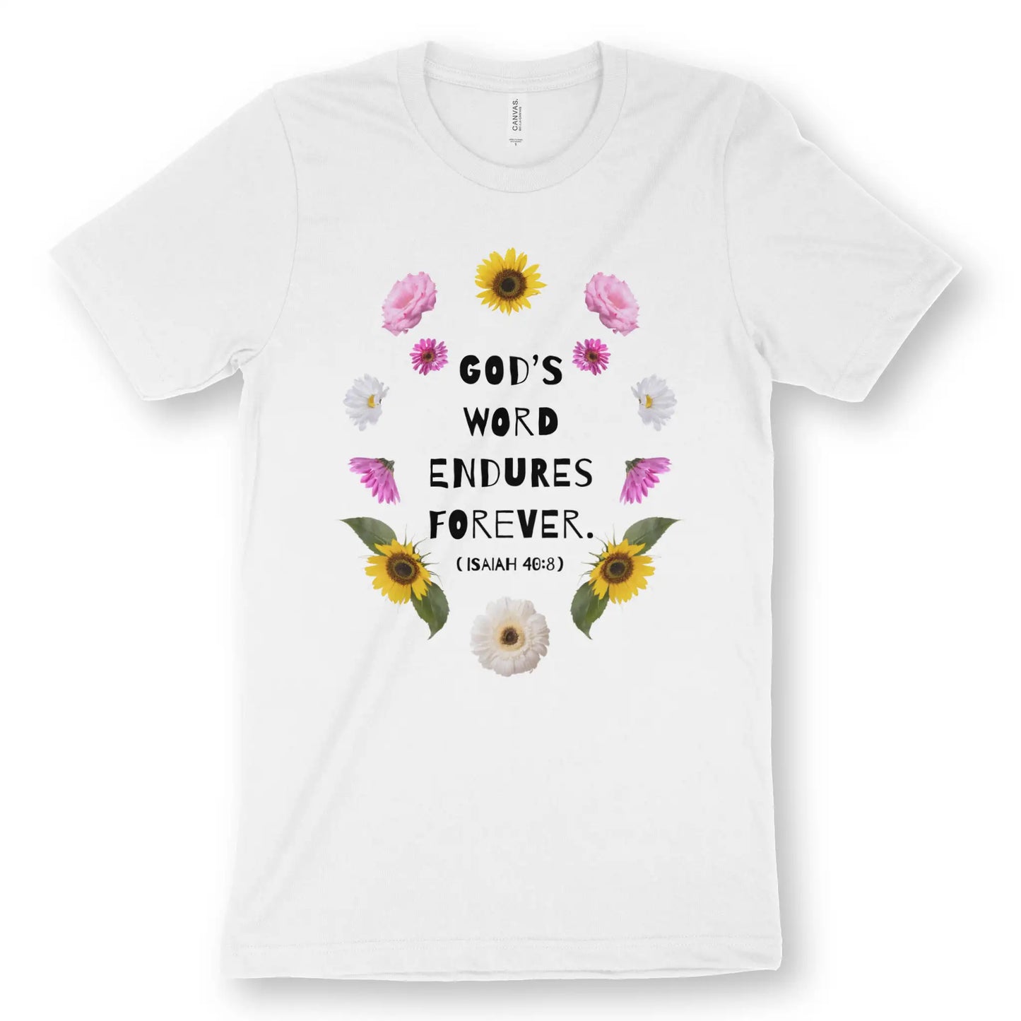 God's Word Endures Forever | Premium Unisex Christian T-Shirt, laid flat, designed by 3rd Day Christian Clothing UK