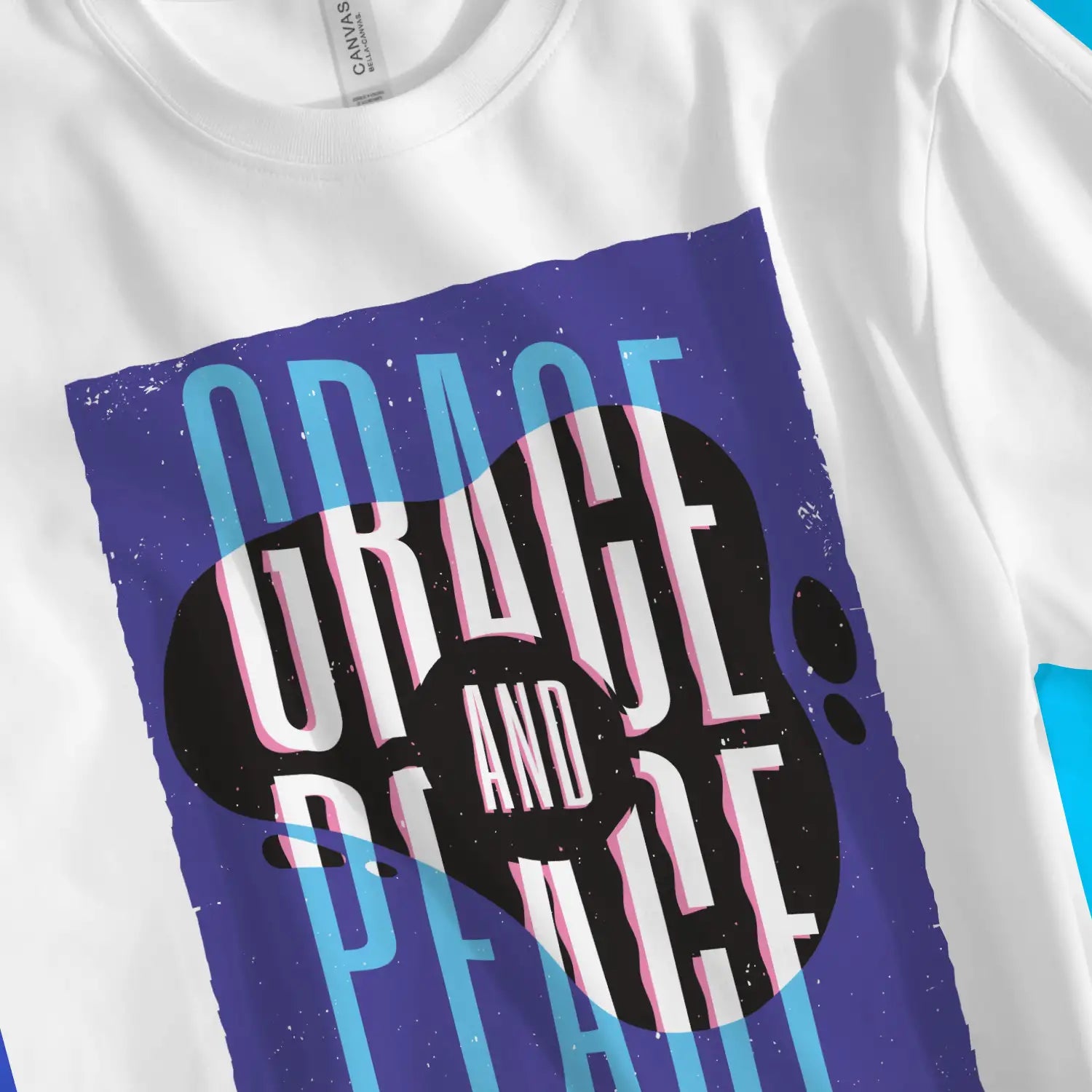 Grace And Peace | Premium Unisex Christian T-Shirt, laid flat, designed by 3rd Day Christian Clothing UK