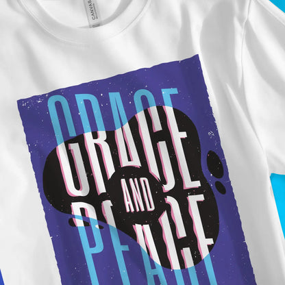 Grace And Peace | Premium Unisex Christian T-Shirt, laid flat, designed by 3rd Day Christian Clothing UK