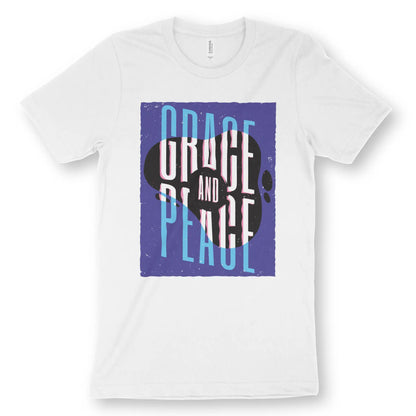 Grace And Peace | Premium Unisex Christian T-Shirt, laid flat, designed by 3rd Day Christian Clothing UK