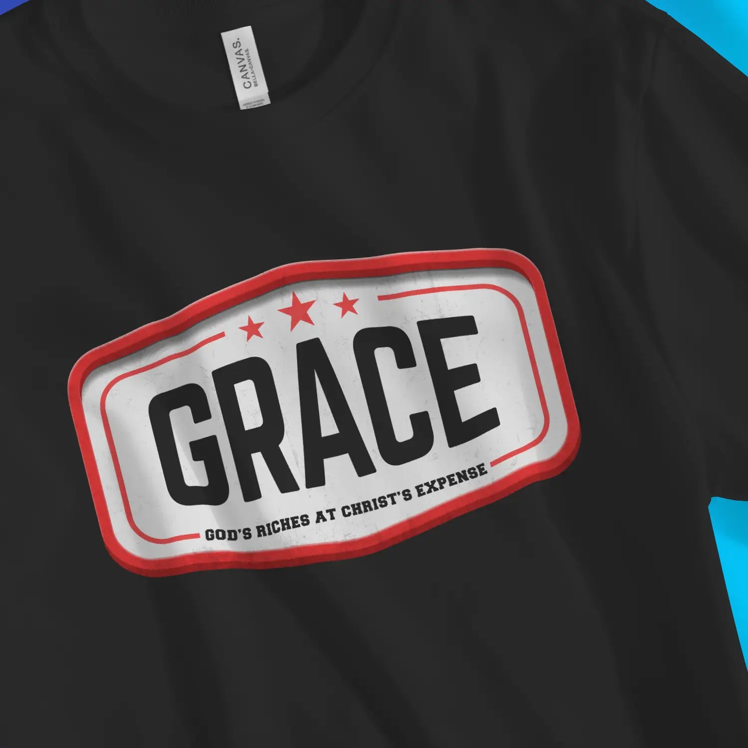 Grace Defined | Premium Unisex Christian T-Shirt, laid flat, designed by 3rd Day Christian Clothing UK