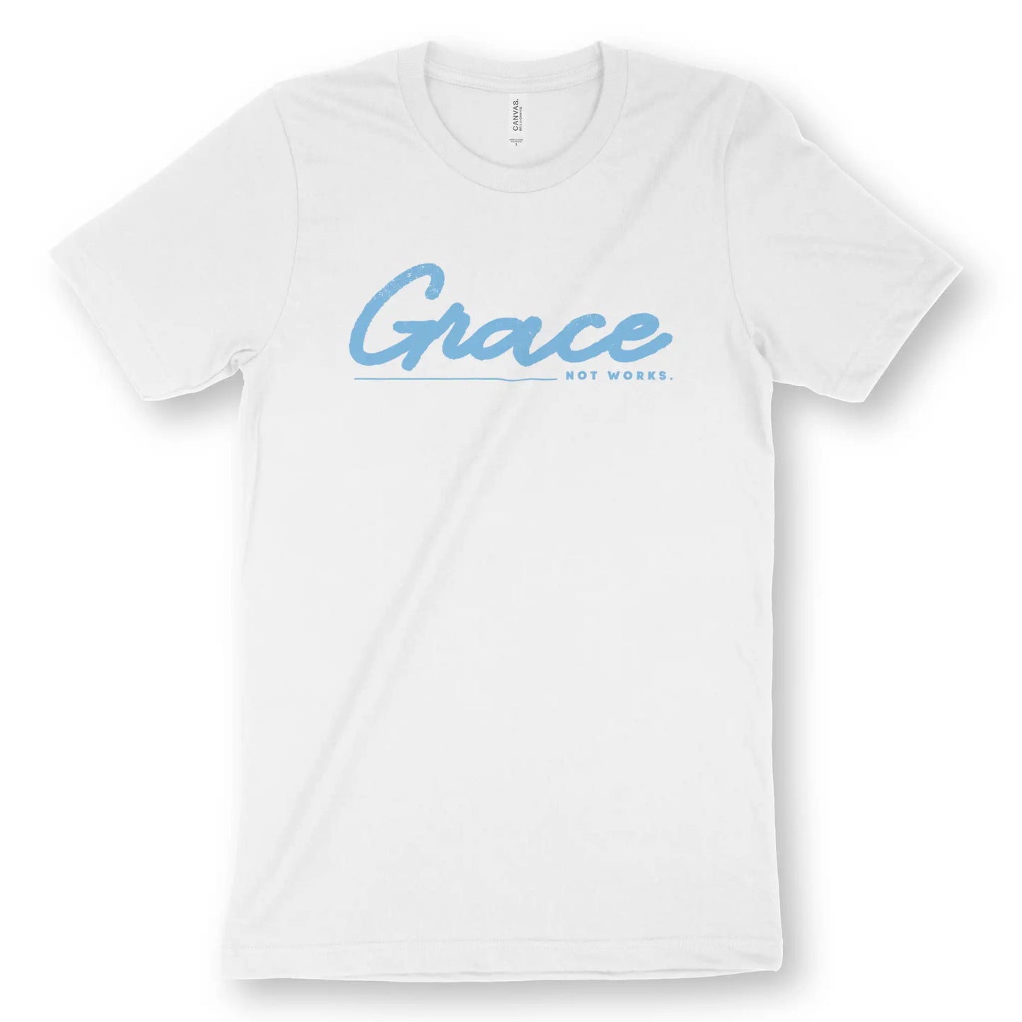 Grace (Not Works) 2.0 | Premium Unisex Christian T-Shirt, laid flat, designed by 3rd Day Christian Clothing UK