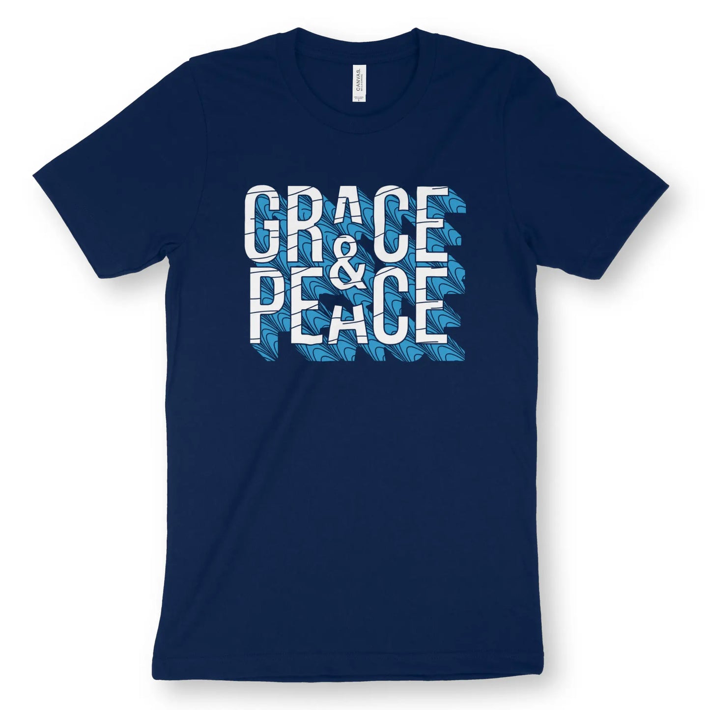 Grace & Peace (3D) | Premium Unisex Christian T-Shirt, laid flat, designed by 3rd Day Christian Clothing UK