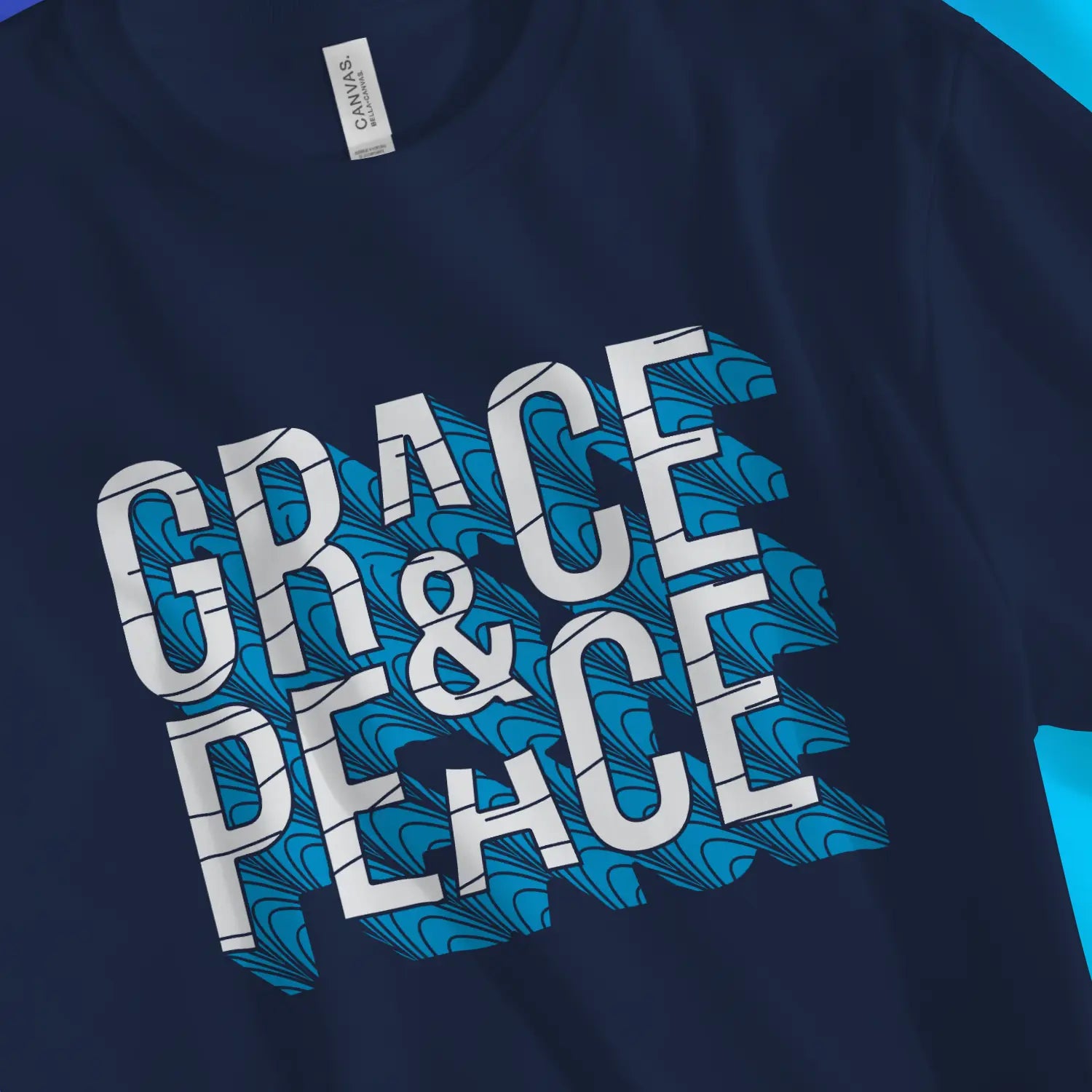 Grace & Peace (3D) | Premium Unisex Christian T-Shirt, laid flat, designed by 3rd Day Christian Clothing UK