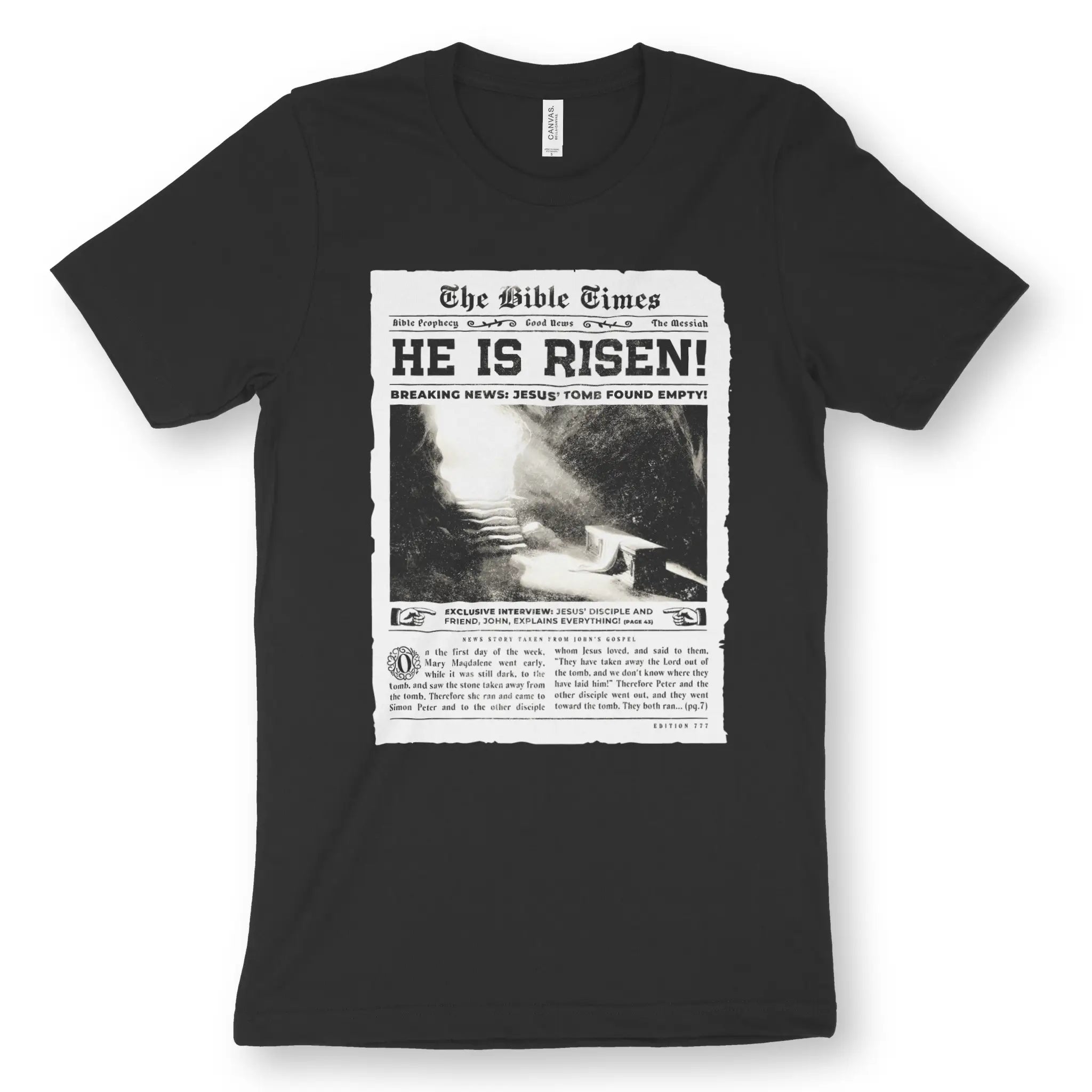 HE IS RISEN (Newspaper) – Unisex Christian T-Shirt designed by 3rd Day Christian Clothing.