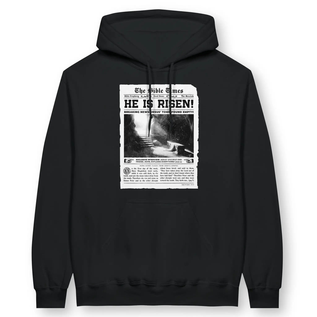 HE IS RISEN (Newspaper) – Unisex Christian Hoodie designed by 3rd Day Christian Clothing.