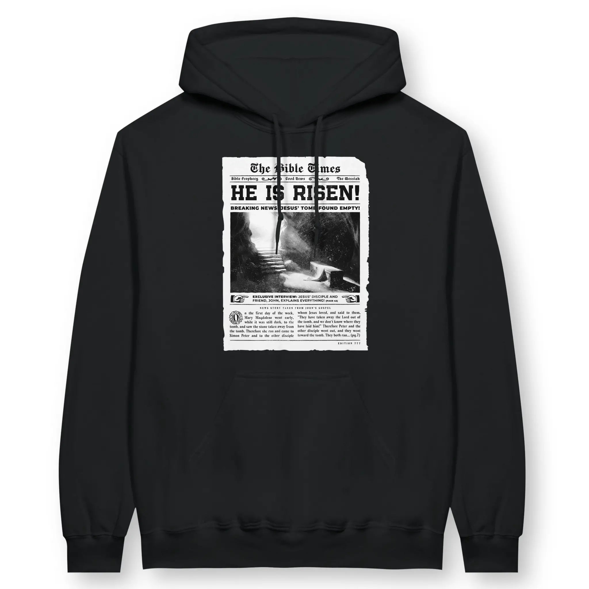 HE IS RISEN (Newspaper) – Unisex Christian Hoodie designed by 3rd Day Christian Clothing.