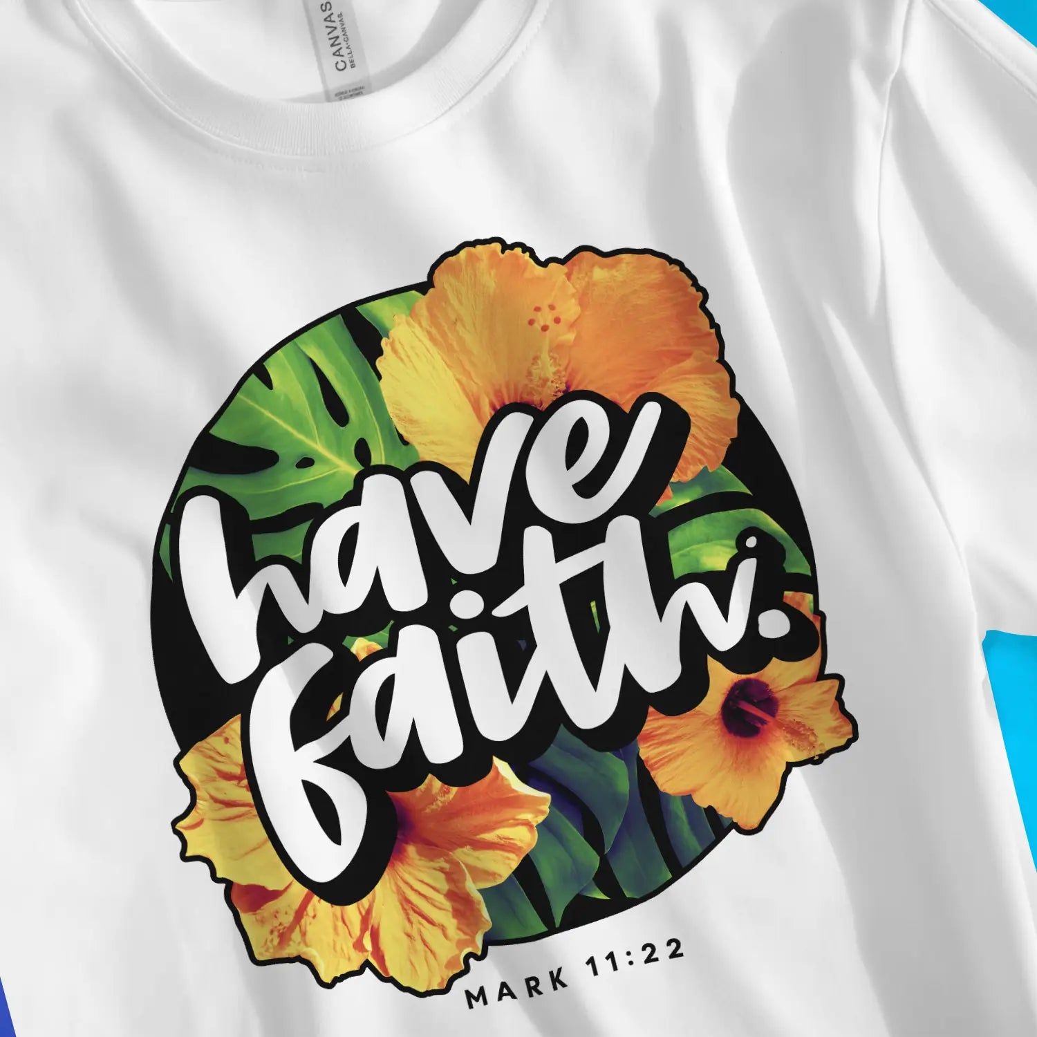 Have Faith (Mark 11:22) 2.0 | Premium Unisex Christian T-Shirt, laid flat, designed by 3rd Day Christian Clothing UK