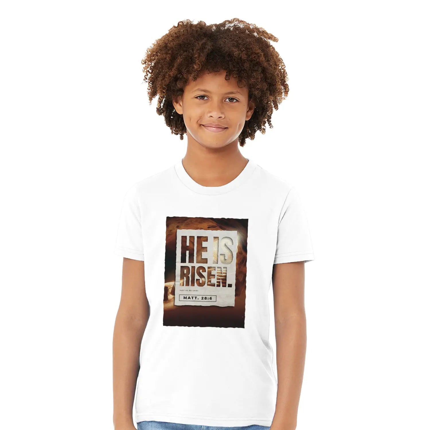 He Is Risen (Easter Sunday) – Kids' Christian T-Shirt designed by 3rd Day Christian Clothing.