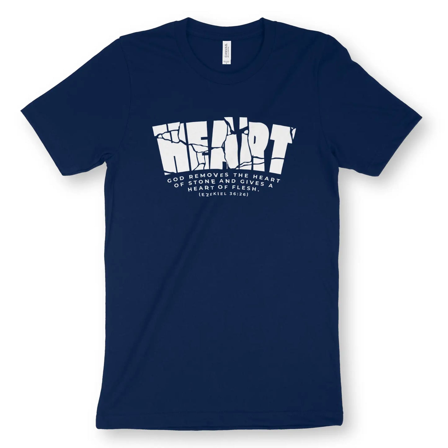 Heart Of Stone | Premium Unisex Christian T-Shirt, laid flat, designed by 3rd Day Christian Clothing UK