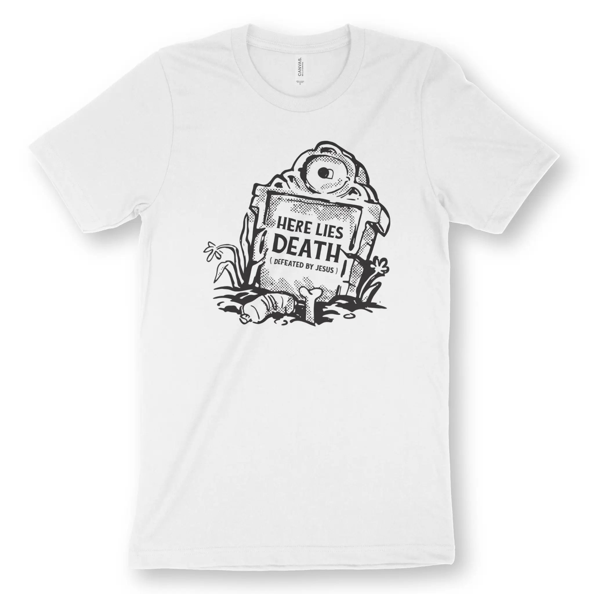 Here Lies Death – Unisex Christian T-Shirt designed by 3rd Day Christian Clothing.