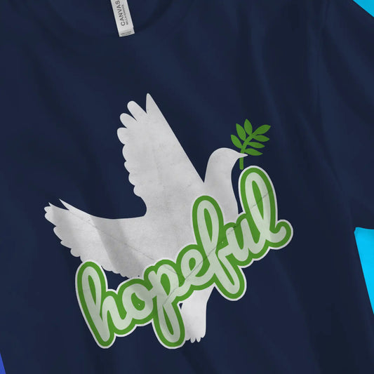 Hopeful Dove | Premium Unisex Christian T-Shirt, laid flat, designed by 3rd Day Christian Clothing UK