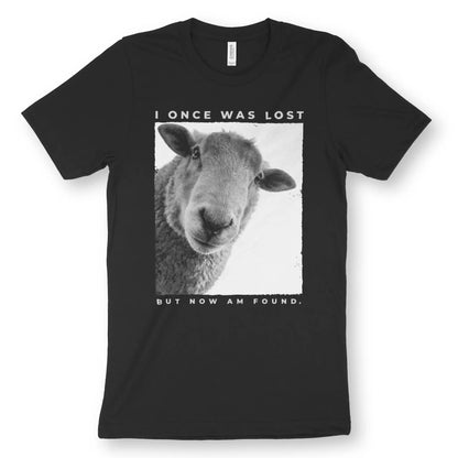 I Once Was Lost (Sheep) | Premium Unisex Christian T-Shirt, laid flat, designed by 3rd Day Christian Clothing UK