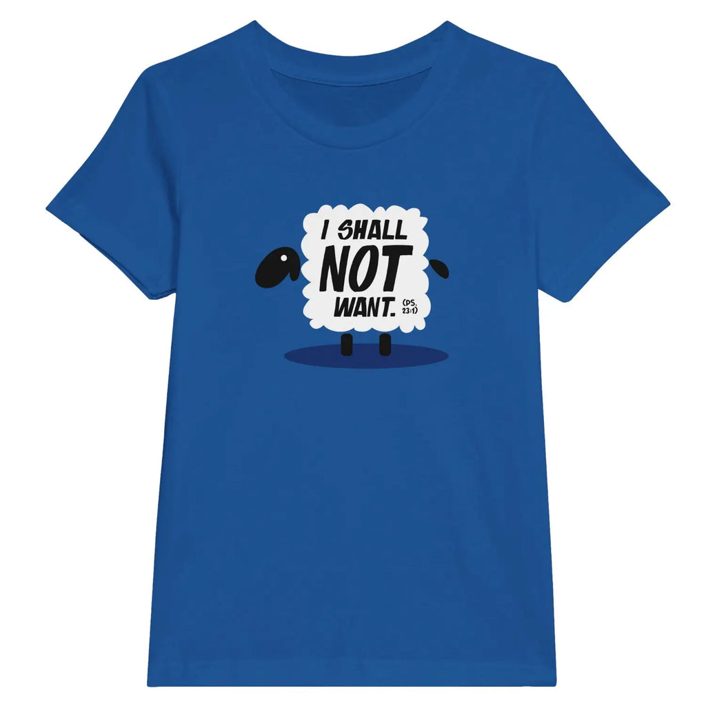 I SHALL NOT WANT (Psalm 23) – Kids' Christian T-Shirt designed by 3rd Day Christian Clothing.