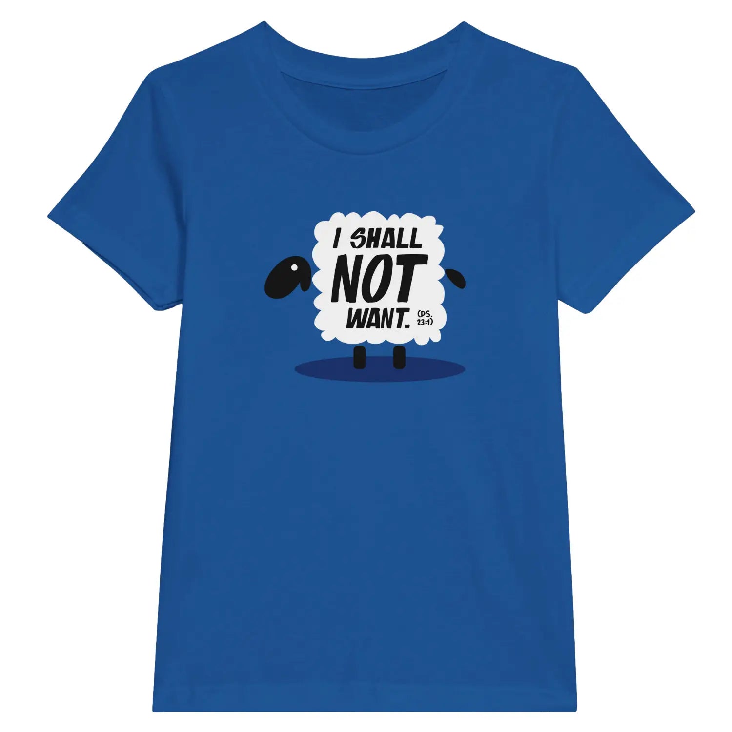 I SHALL NOT WANT (Psalm 23) – Kids' Christian T-Shirt designed by 3rd Day Christian Clothing.