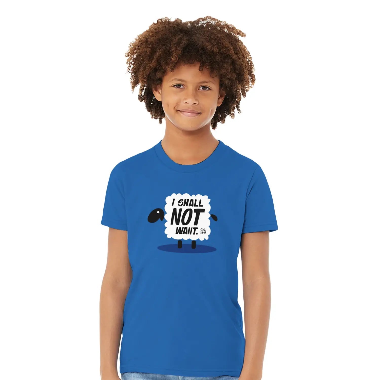 I SHALL NOT WANT (Psalm 23) – Kids' Christian T-Shirt designed by 3rd Day Christian Clothing.