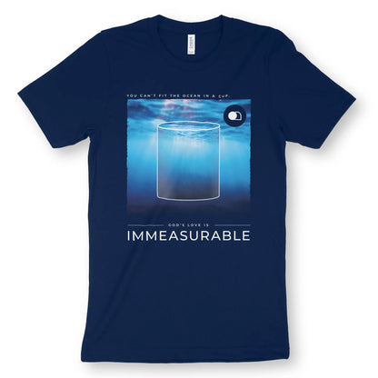 Immeasurable | Premium Unisex Christian T-Shirt, laid flat, designed by 3rd Day Christian Clothing UK