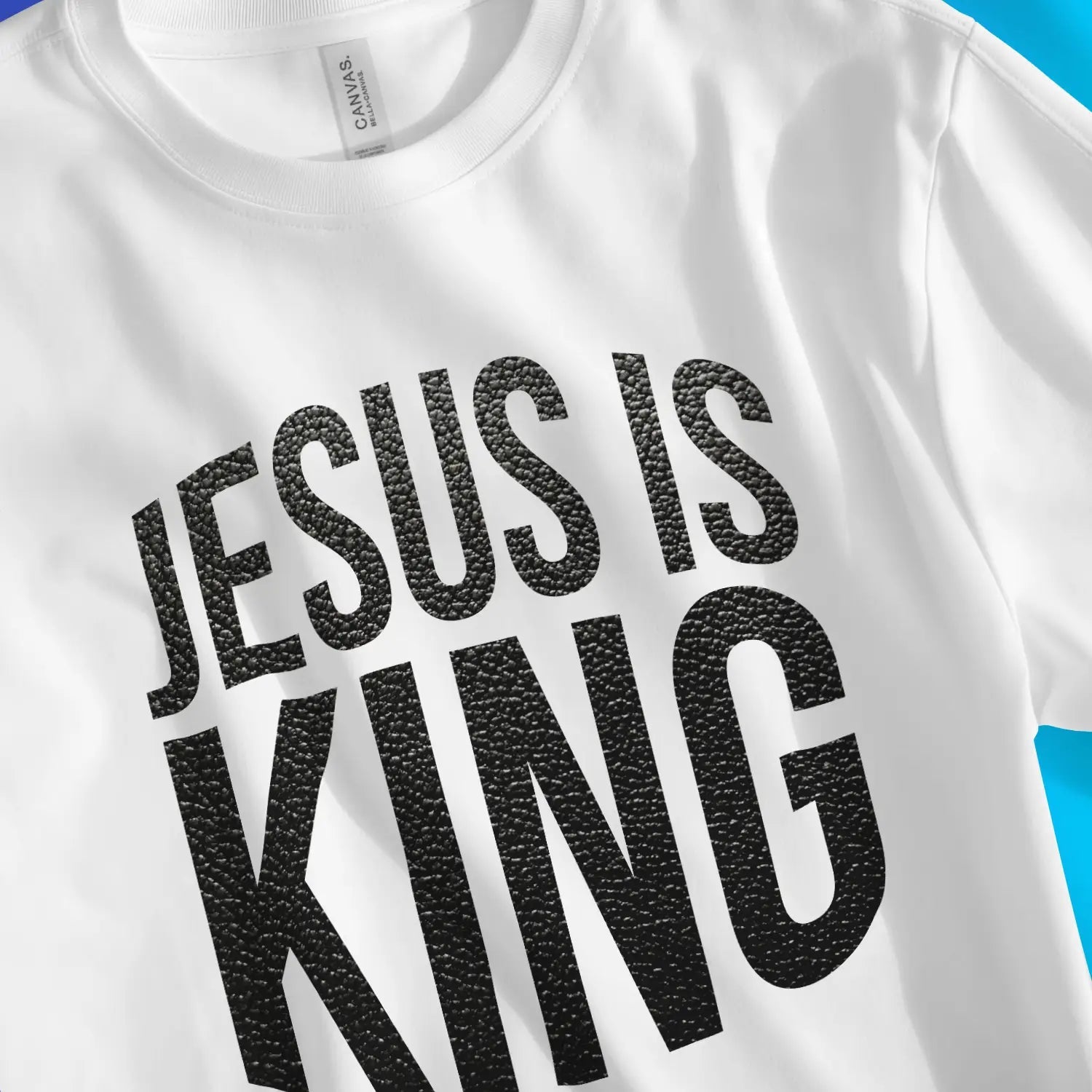 JESUS IS KING (Leather Look) – Unisex Christian T-Shirt designed by 3rd Day Christian Clothing.