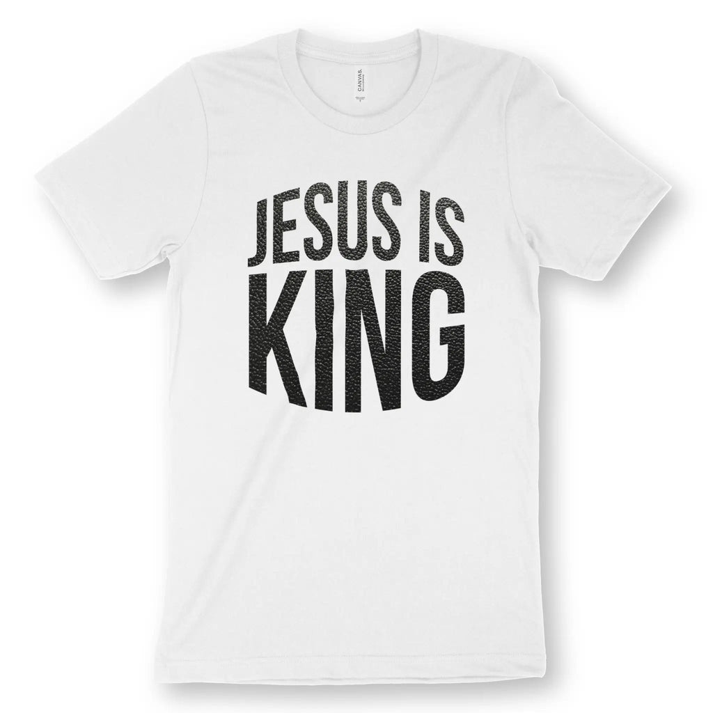 JESUS IS KING (Leather Look) – Unisex Christian T-Shirt designed by 3rd Day Christian Clothing.