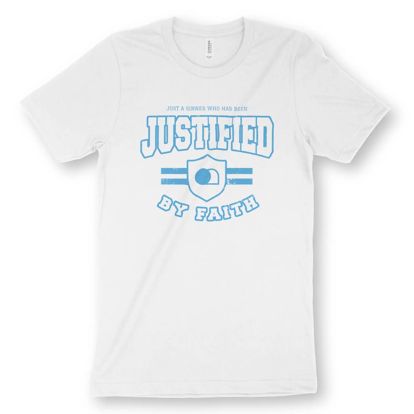 JUSTIFIED (Emblem) | Premium Unisex Christian T-Shirt designed by 3rd Day Christian Clothing.