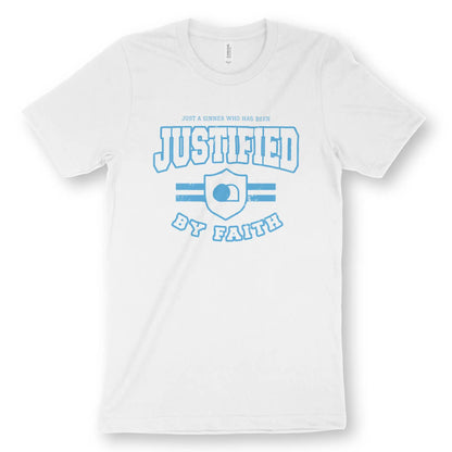 JUSTIFIED (Emblem) | Premium Unisex Christian T-Shirt designed by 3rd Day Christian Clothing.