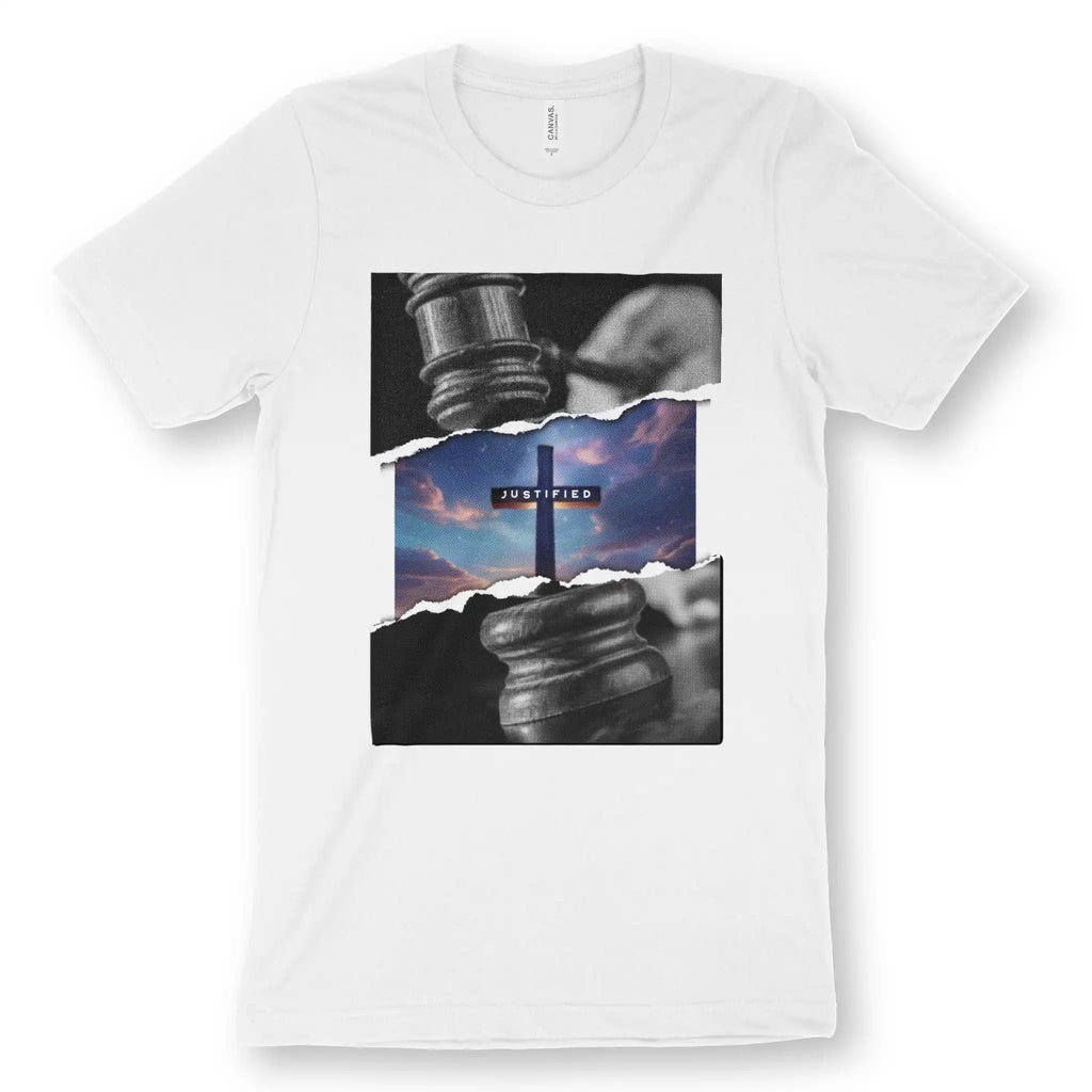 JUSTIFIED (Photographic) – Unisex Christian T-Shirt designed by 3rd Day Christian Clothing.