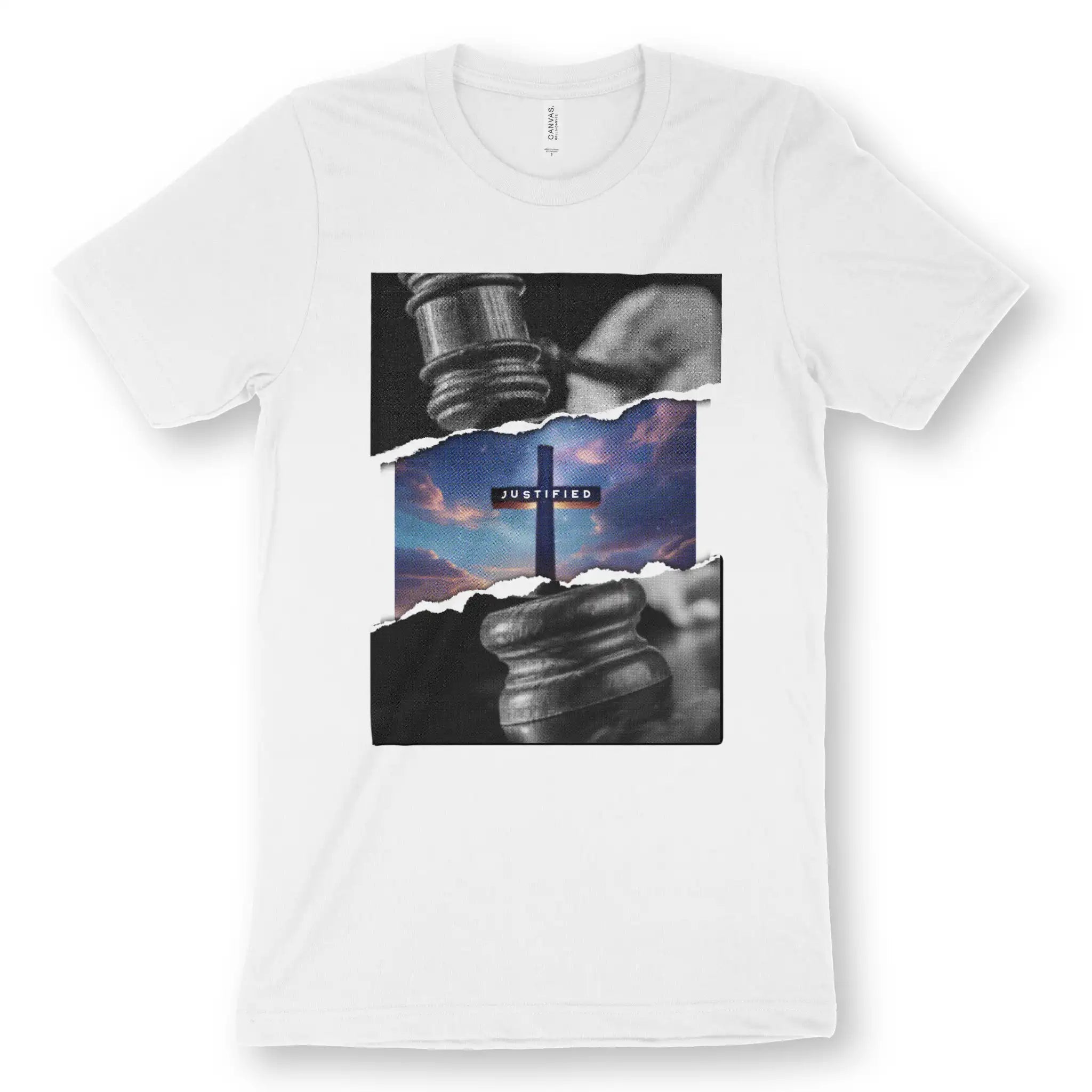 JUSTIFIED (Photographic) – Unisex Christian T-Shirt designed by 3rd Day Christian Clothing.