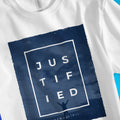 JUSTIFIED (Romans 5:1) – Unisex Christian T-Shirt designed by 3rd Day Christian Clothing.