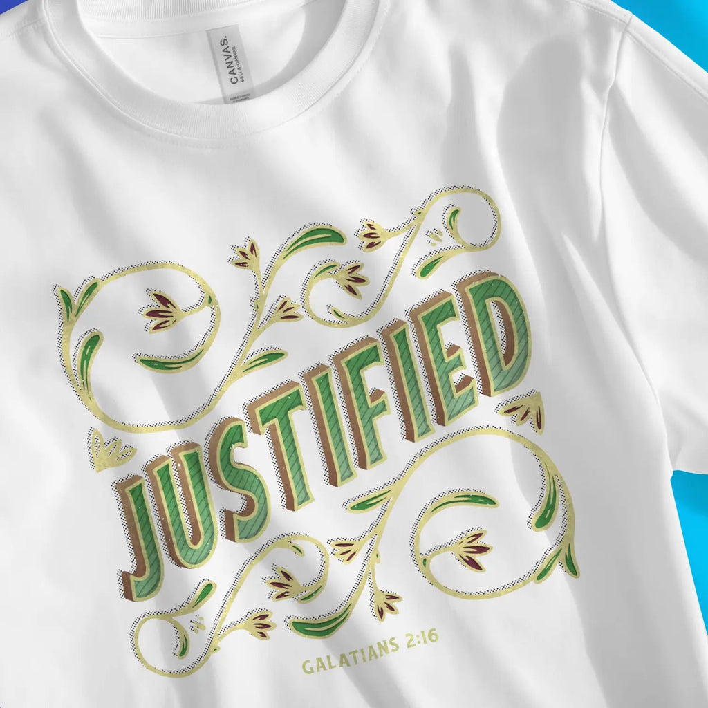 JUSTIFIED (Vintage) – Unisex Christian T-Shirt designed by 3rd Day Christian Clothing.