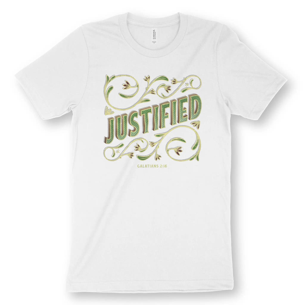 JUSTIFIED (Vintage) – Unisex Christian T-Shirt designed by 3rd Day Christian Clothing.