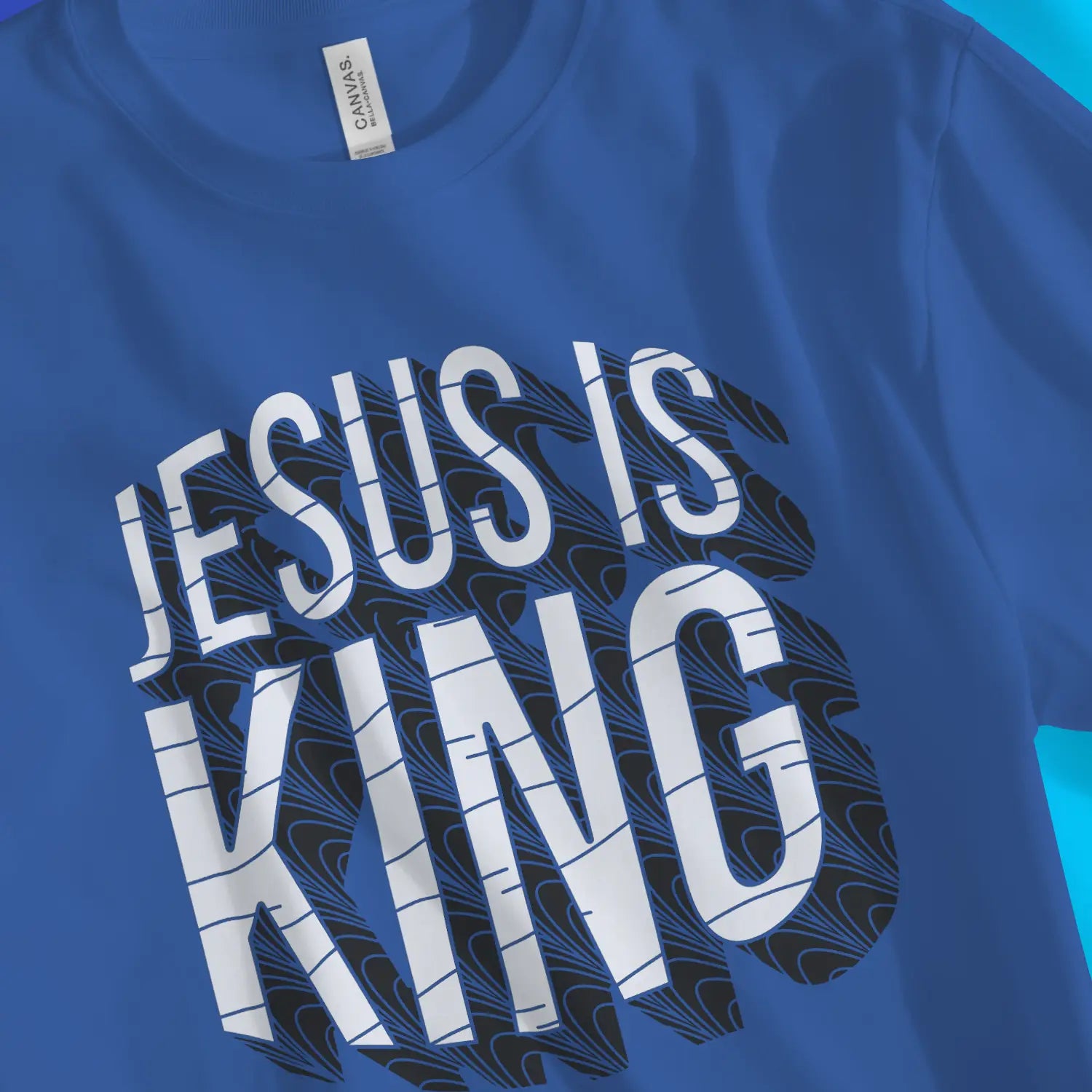 Jesus Is King (3D) | Premium Unisex Christian T-Shirt, laid flat, designed by 3rd Day Christian Clothing UK