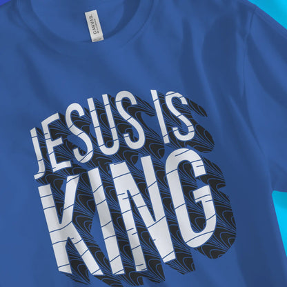 Jesus Is King (3D) | Premium Unisex Christian T-Shirt, laid flat, designed by 3rd Day Christian Clothing UK