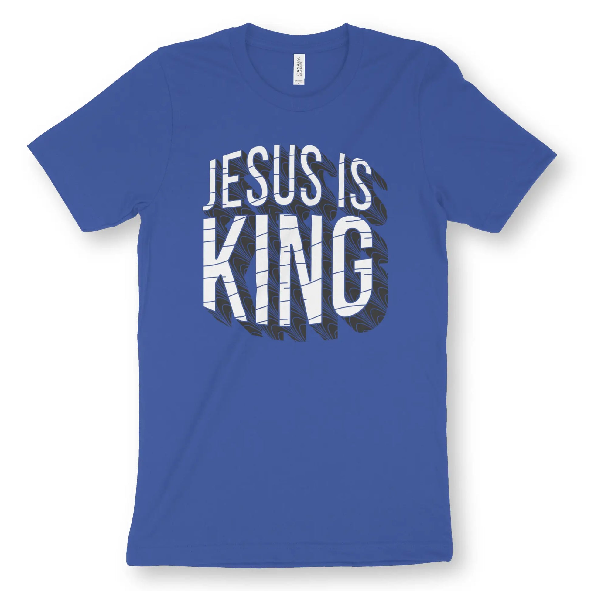 Jesus Is King (3D) | Premium Unisex Christian T-Shirt, laid flat, designed by 3rd Day Christian Clothing UK