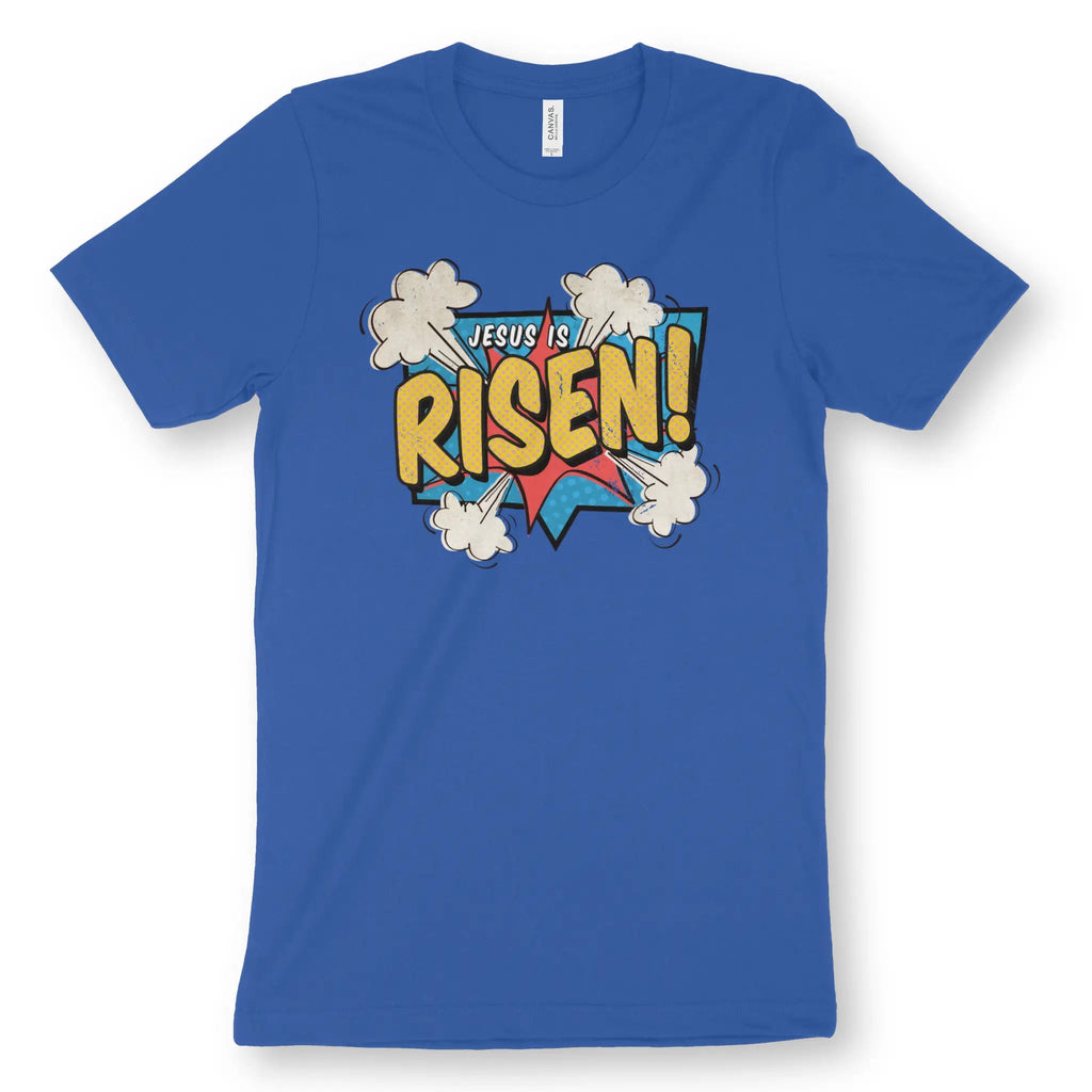 Jesus Is Risen! (Comic Style) – Unisex Christian T-Shirt designed by 3rd Day Christian Clothing.