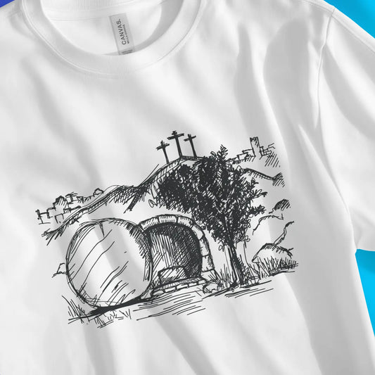 An image of Jesus' Resurrection Sketch | Premium Unisex Christian T-shirt available at 3rd Day Christian Clothing UK