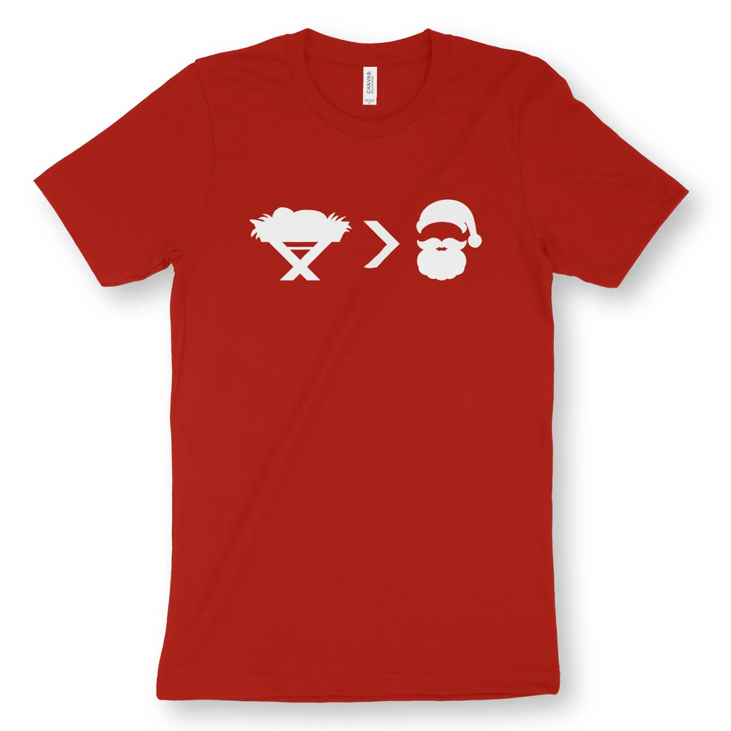 Jesus > Santa – Unisex Christian T-Shirt designed by 3rd Day Christian Clothing.