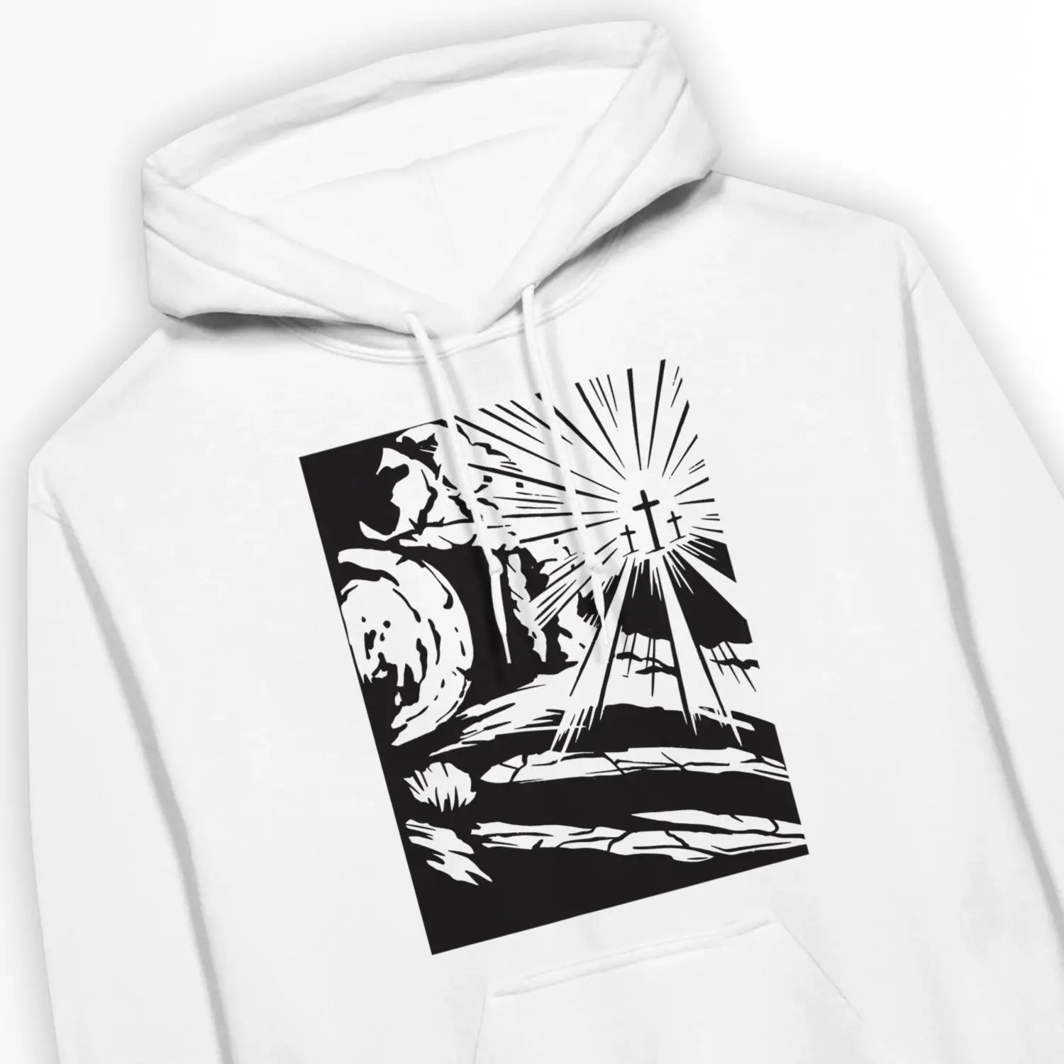 Jesus' Death & Resurrection – Unisex Christian Hoodie designed by 3rd Day Christian Clothing.