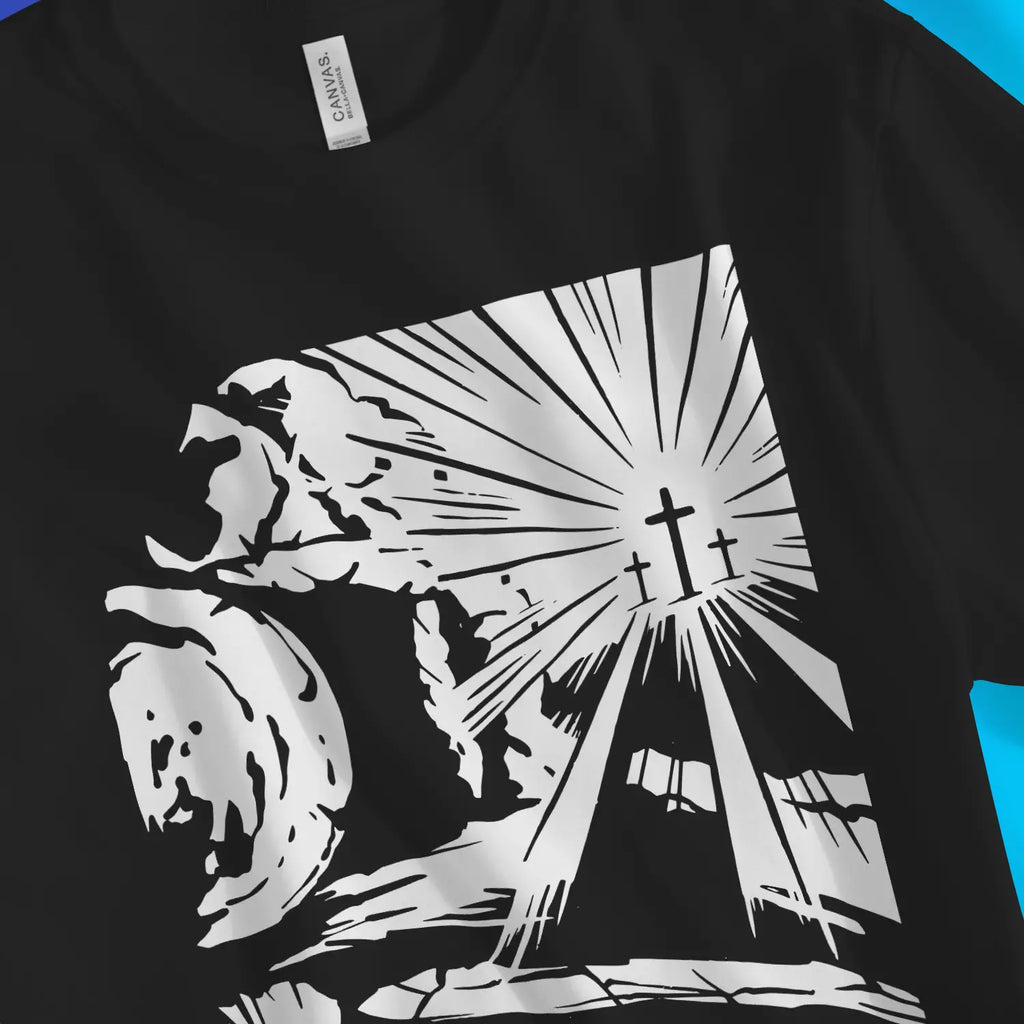 Jesus' Death & Resurrection 2.0 – Unisex Christian T-Shirt designed by 3rd Day Christian Clothing.